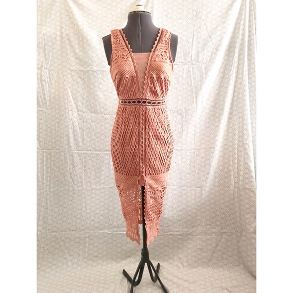 Blossom Apparel Dresses & Skirts - Blossom Apparel nude pink coral crochet midi dress